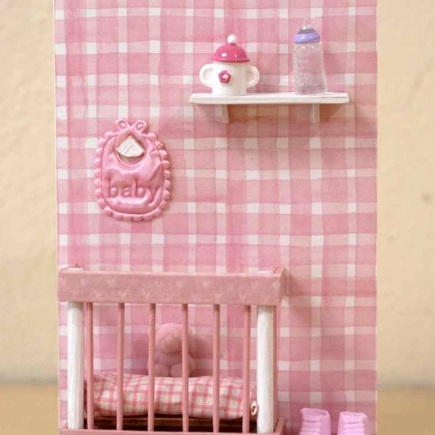 BIGLIETTO DI AUGURI CON MINIATURE FATTO A MANO PER NASCITA BIMBA